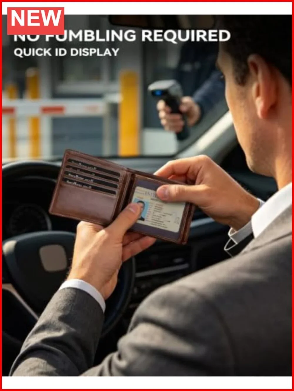 Genuine Leather RFID Blocking Bifold Wallet with ID Window for Men